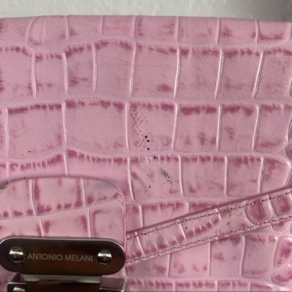 Antonio Melanie Pink Leather Snake Embossed Shouter Bag Brushed Silver Hardware - Picture 3 of 6